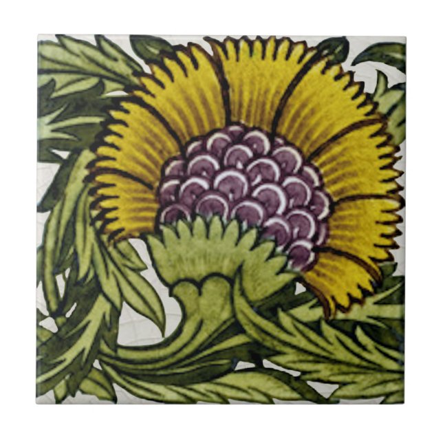 2nd of Pair Repro Antique De Morgan Floral Ceramic Tile (Front)