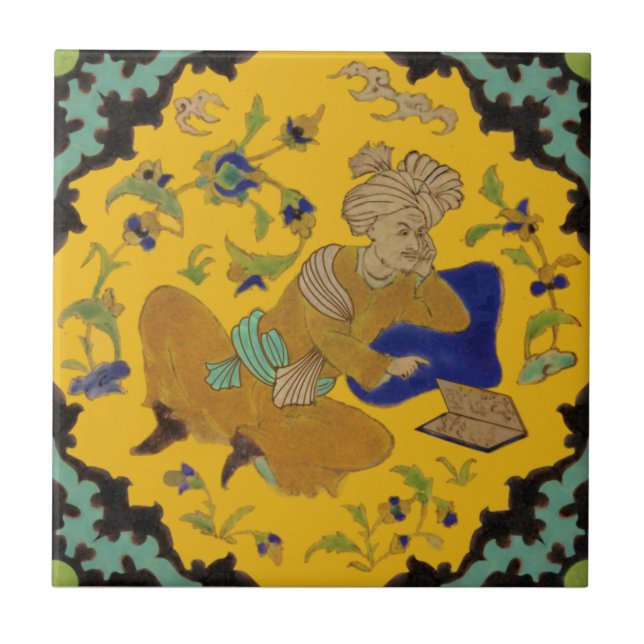 2nd of Pair Turbaned Man Persian Antique Repro Ceramic Tile (Front)