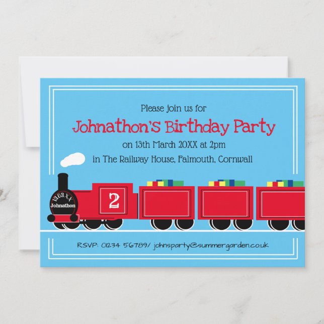 2nd (or any age) birthday train boy party invitation (Front)