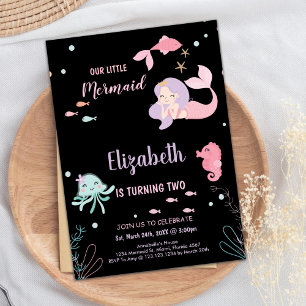 2nd Our Little Pink mermaid Birthday Invitations