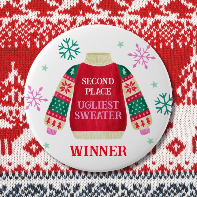 2nd Place Ugly Sweater Contest Prize Winner 10 Cm Round Badge (2nd Place Ugly Sweater Contest Prize Winner Button)