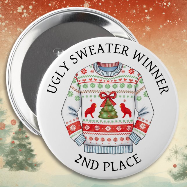 2nd Place Ugly Sweater Winner | Funny Christmas  10 Cm Round Badge (Creator Uploaded)