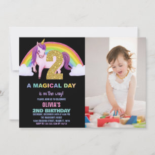 2nd Rainbow Unicorn Birthday Invitations photo