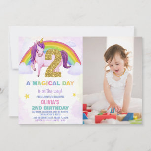 2nd Rainbow Unicorn Birthday Invitations photo