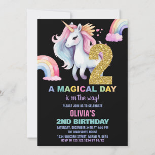 2nd Rainbow Unicorn Birthday Invitations watercolo