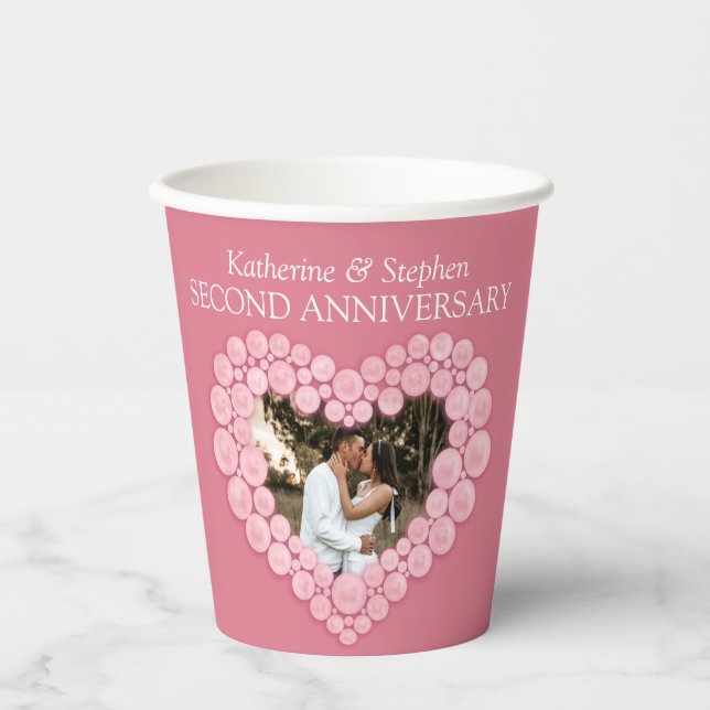 2nd rose quartz wedding anniversary heart photo paper cups (Front)