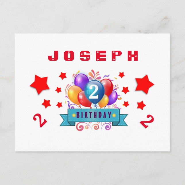 2nd Save Date Birthday Balloons and Stars S01K Announcement Postcard (Front)