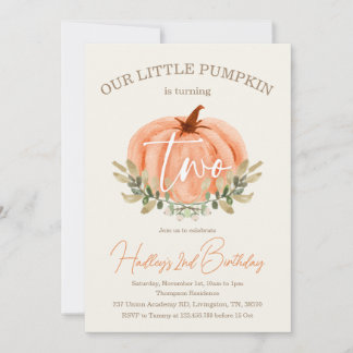 2nd Second Birthday Little Pumpkin Fall / Autumn   Invitation