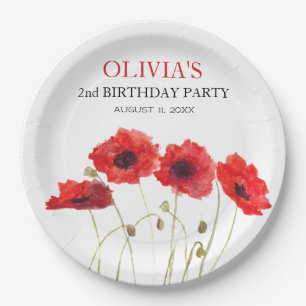 2nd Second Birthday Party Poppies Baby Girl Paper Plate