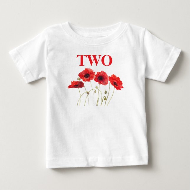 2nd Second Birthday Party Poppies Baby Girl T-Shirt (Front)