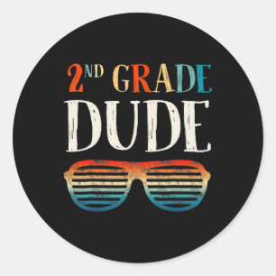 2nd Second Grade Dude Sungles Back To School Boys Classic Round Sticker