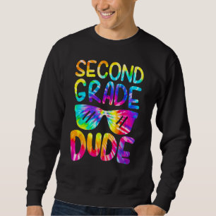 2nd Second Grade Dude Tie Dye Sunglasses Boys Back Sweatshirt