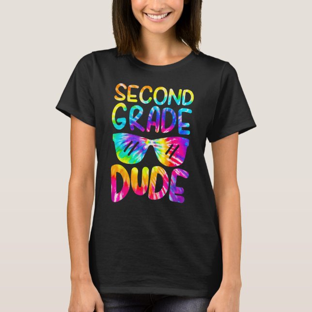2nd Second Grade Dude Tie Dye Sunglasses Boys Back T-Shirt (Front)