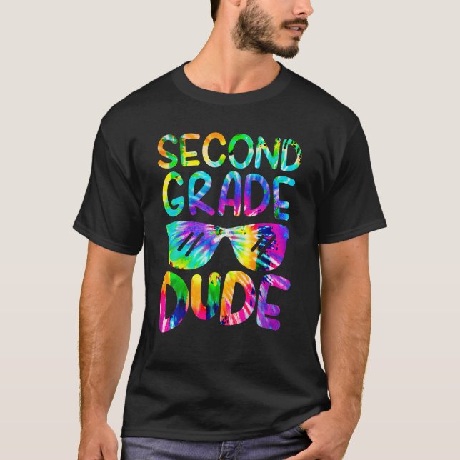 2nd Second Grade Dude Tie Dye Sunglasses Boys Back T-Shirt (Front)