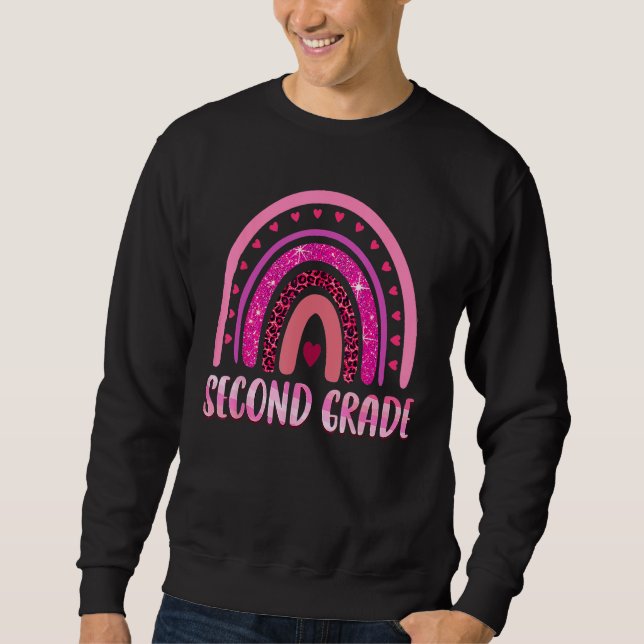 2nd Second Grade Leoprad Rainbow Back To School Te Sweatshirt (Front)