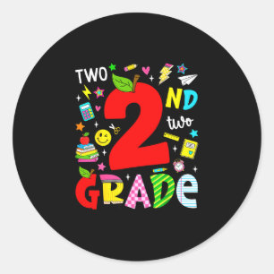 2nd second grade retro colourful back to school classic round sticker