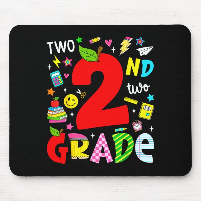 2nd second grade retro colourful back to school mouse pad (Front)