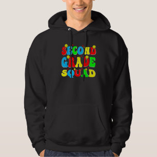 2nd Second Grade Squad Retro Groovy Teacher Back T Hoodie