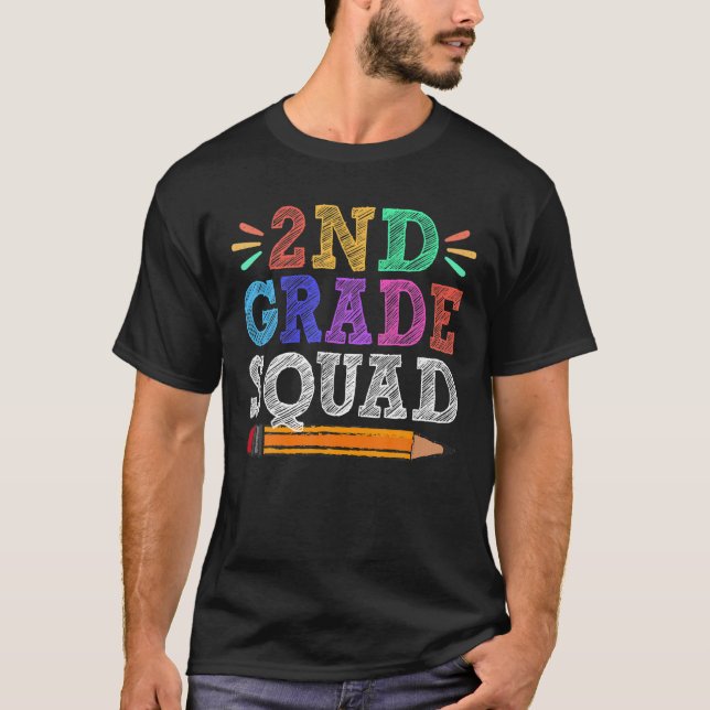 2Nd Second Grade Squad Teacher Student Funny Back T-Shirt (Front)