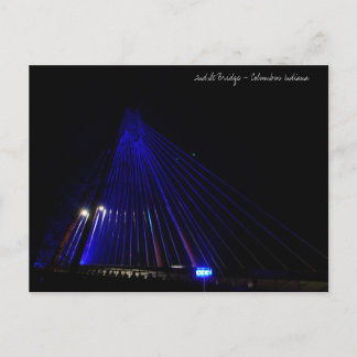 2nd Street Bridge lite in blue - Columbus Indiana Postcard