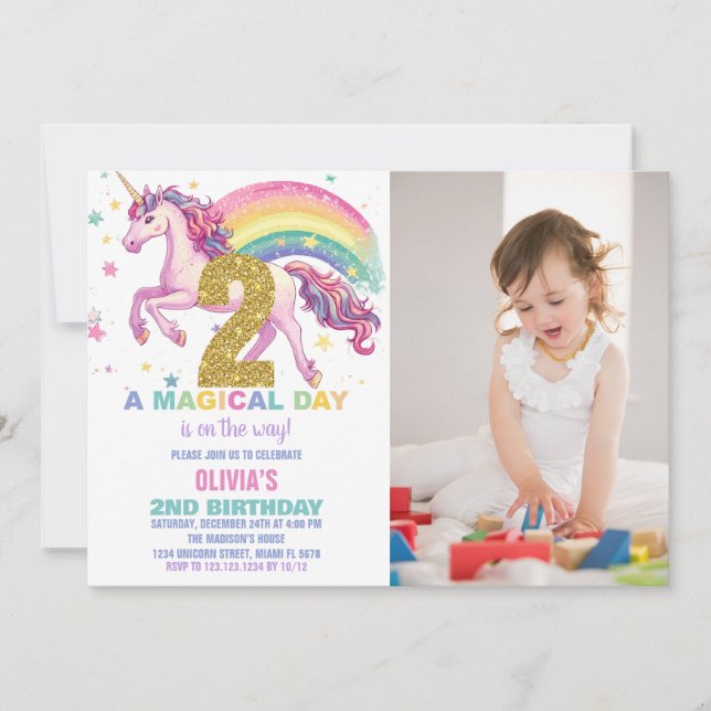 2nd Unicorn Birthday Invitations with picture (Front)