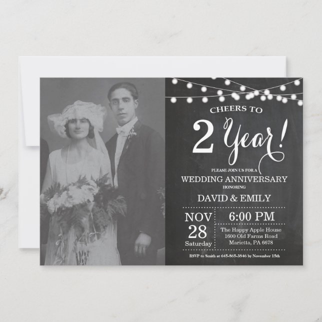 2nd Wedding Anniversary Chalkboard Photo Invitation (Front)