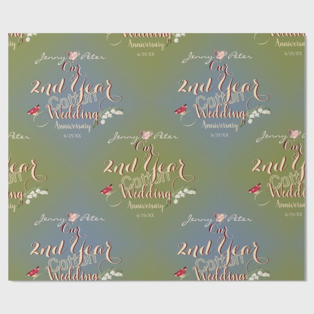 2nd Wedding Anniversary Cotton Lily of the Valley Wrapping Paper (Flat)
