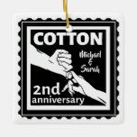 2nd Wedding anniversary couple holding hands Ceramic Ornament<br><div class="desc">This design has a black and white illustration of a man and wife holding hands. Romantic design for your second wedding anniversary. The text reads cotton which is the traditional gift for this anniversary. You can Personalise this with your own names, or delete the names entirely. If you would like...</div>