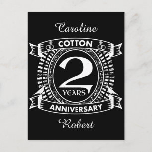2nd wedding anniversary distressed crest postcard