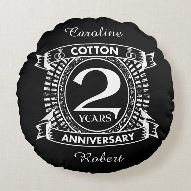 2nd wedding anniversary distressed crest round cushion (Front)