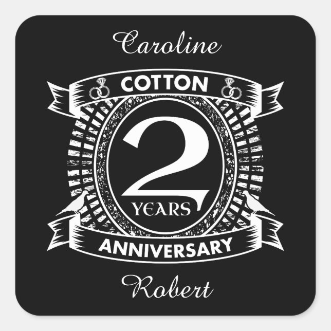2nd wedding anniversary distressed crest square sticker (Front)
