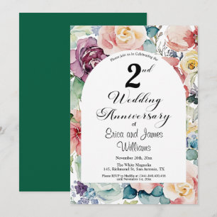 2nd Wedding Anniversary Elegant Script Floral Invitation