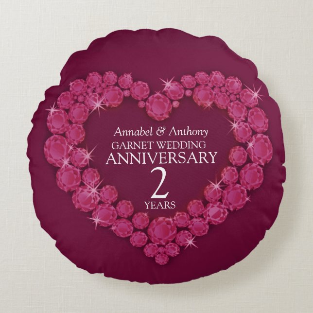 2nd Wedding Anniversary garnet red heart Round Cushion (Front)