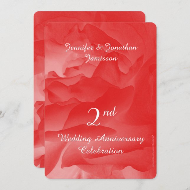 2nd Wedding Anniversary Party Coral Pink Rose Invitation (Front/Back)