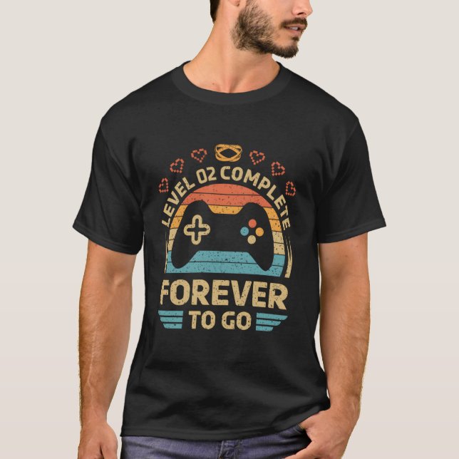 2Nd Wedding Anniversary Video Gamer Level 2 Comple T-Shirt (Front)