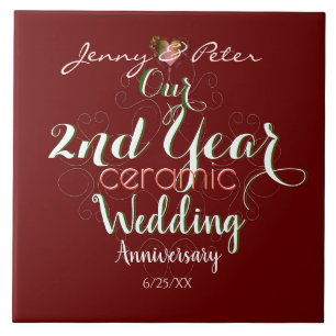 2nd Year Ceramic Wedding Anniversary Ceramic Tile