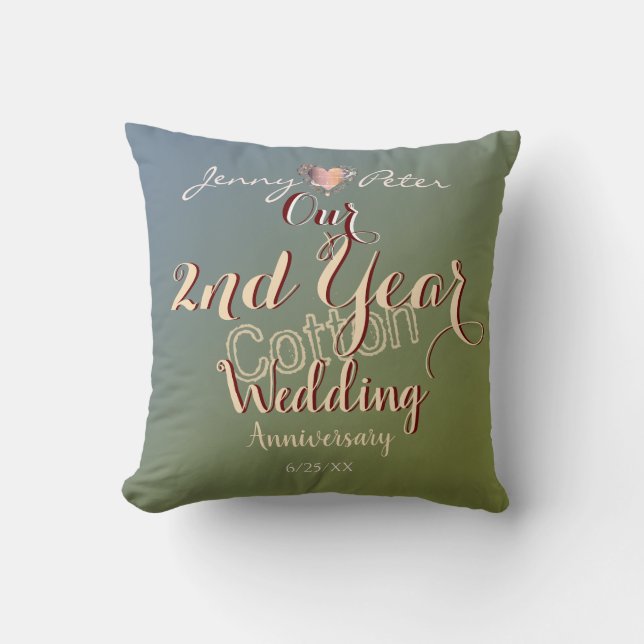 2nd Year Cotton Wedding Anniversary Cushion (Front)
