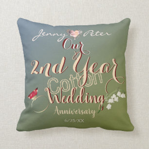 2nd Year Cotton Wedding Anniversary Throw Pillow