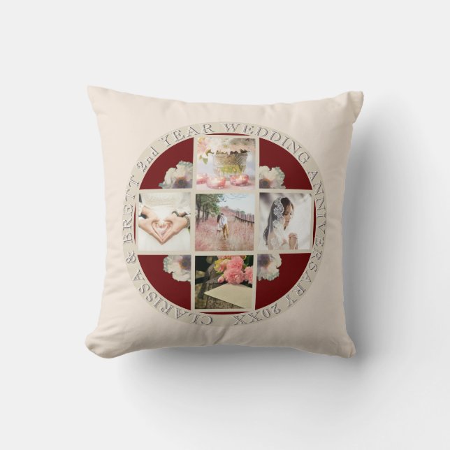 2nd Yr. Wedding Anniversary Cotton 5 Photos Cushion (Front)