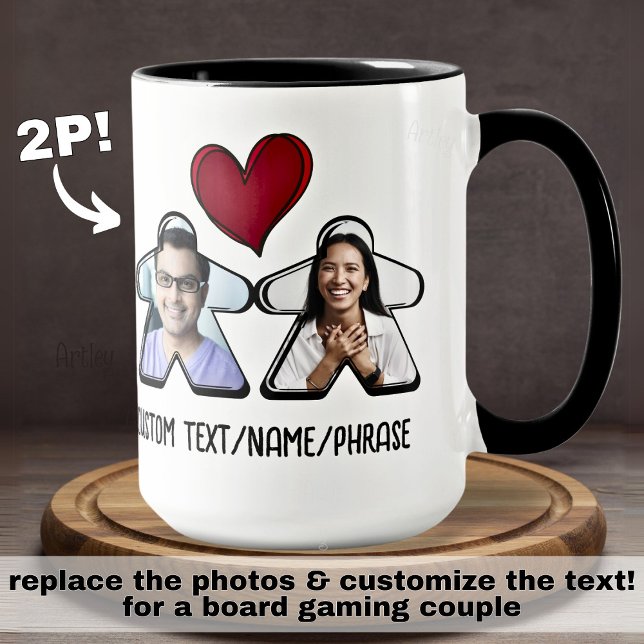 2P Custom Photo Meeple Board Game Couple Mug (Creator Uploaded)