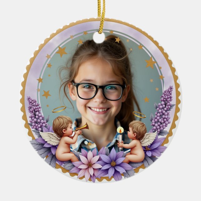 2sided Memorial Cherub’s Light Ceramic Ornament (Front)