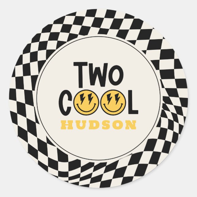 2st birthday smile face retro black white groovy classic round sticker (Front)