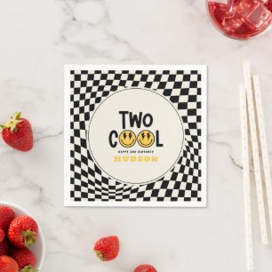 2st birthday smile face retro black white groovy napkin