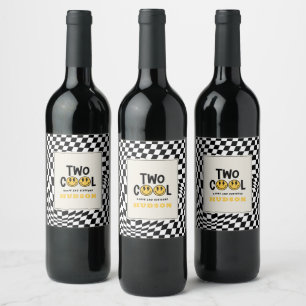 2st birthday smile face retro black white groovy wine label