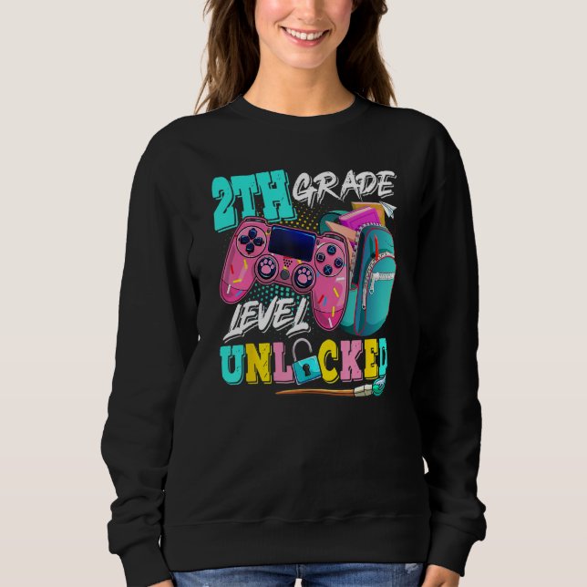 2th Grade Level Unlocked Video Game Back To School Sweatshirt (Front)