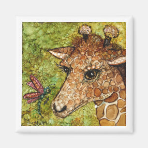 2x2 inch MAGNET BABY GIRAFFE & DRAGONFLY
