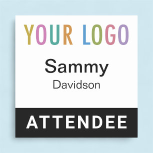 2x2 Square Attendee Name Tag with Event Logo Black