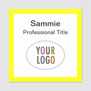 2x2 Yellow Square Name Tag with Business Logo