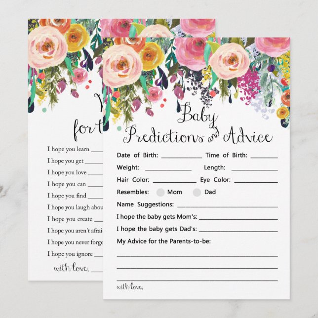 2x Games Flower Garden Baby Shower 5x7" Size Invitation (Front/Back)