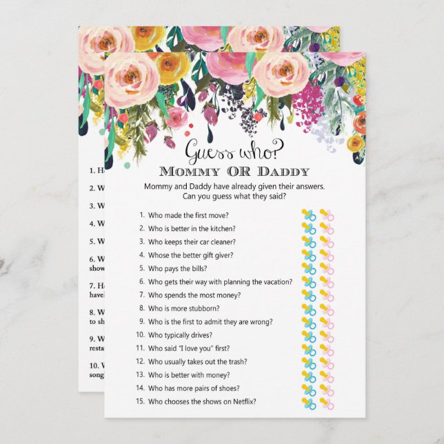 2x Games Flower Garden Baby Shower 5x7" Size Invitation (Front/Back)